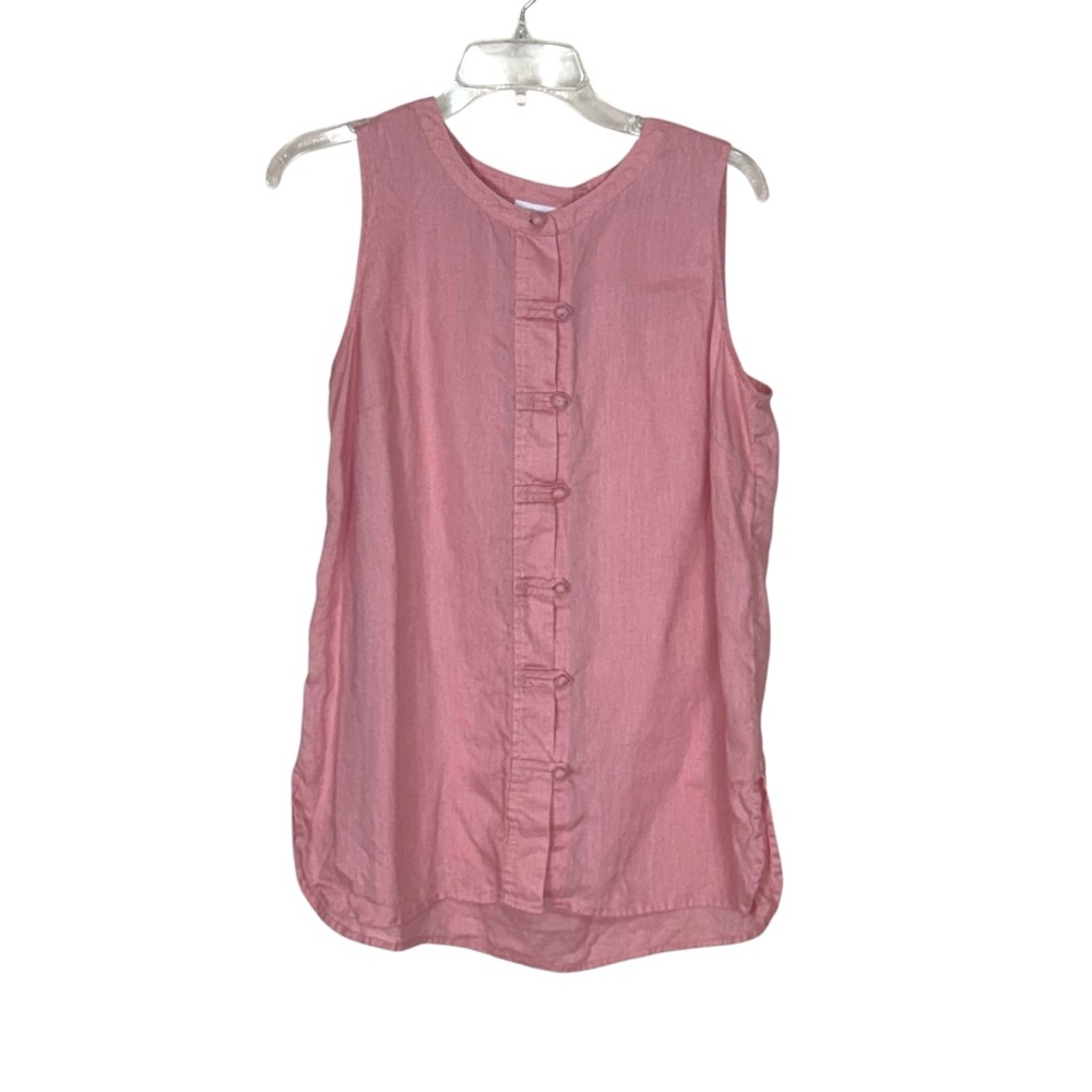 J Jill Love Linen Women’s Tank Top Toggle Front Shirt Pink Medium Lagenlook